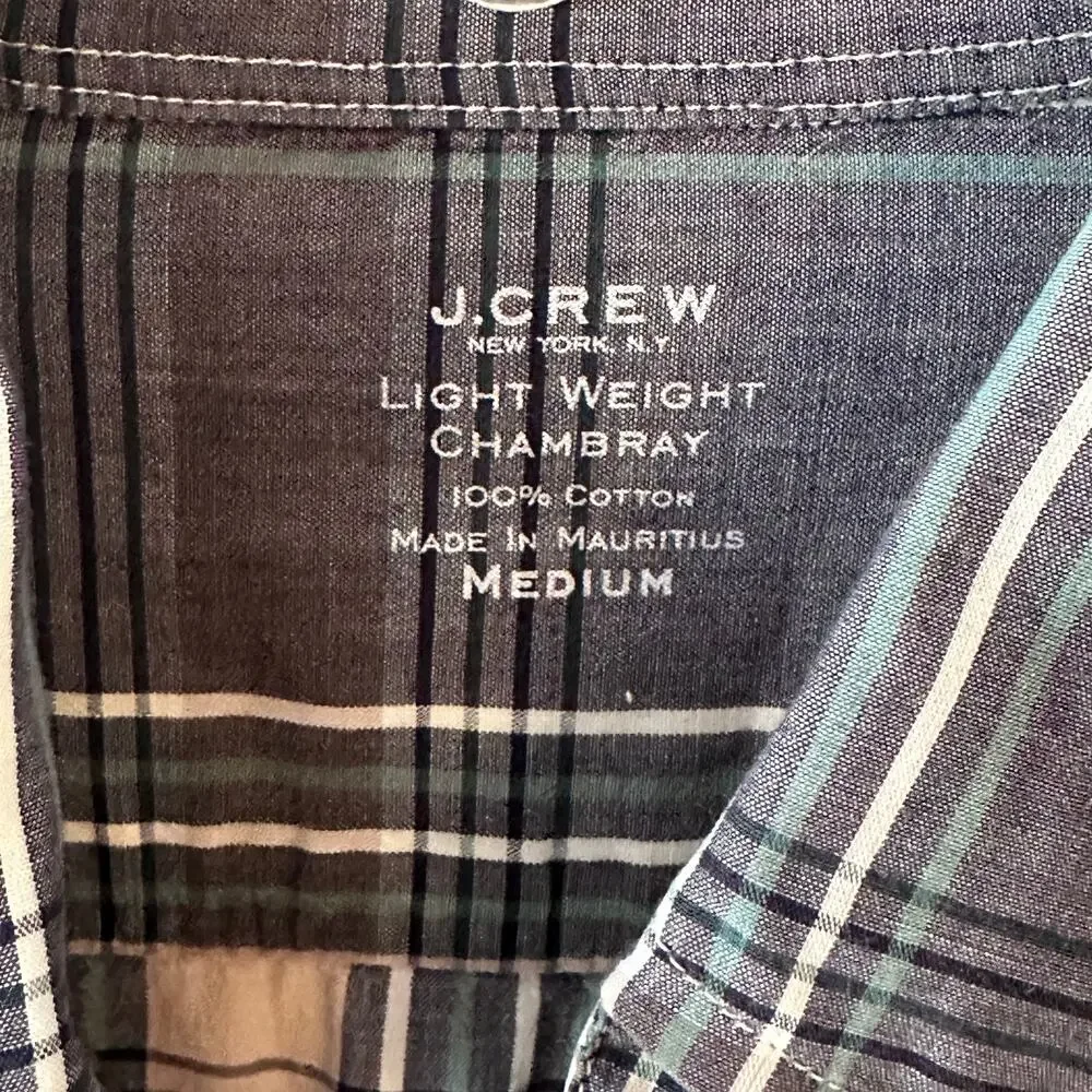 J. Crew Lightweight Chambray Shirt Mens Medium Deep Ultramarine Plaid Button